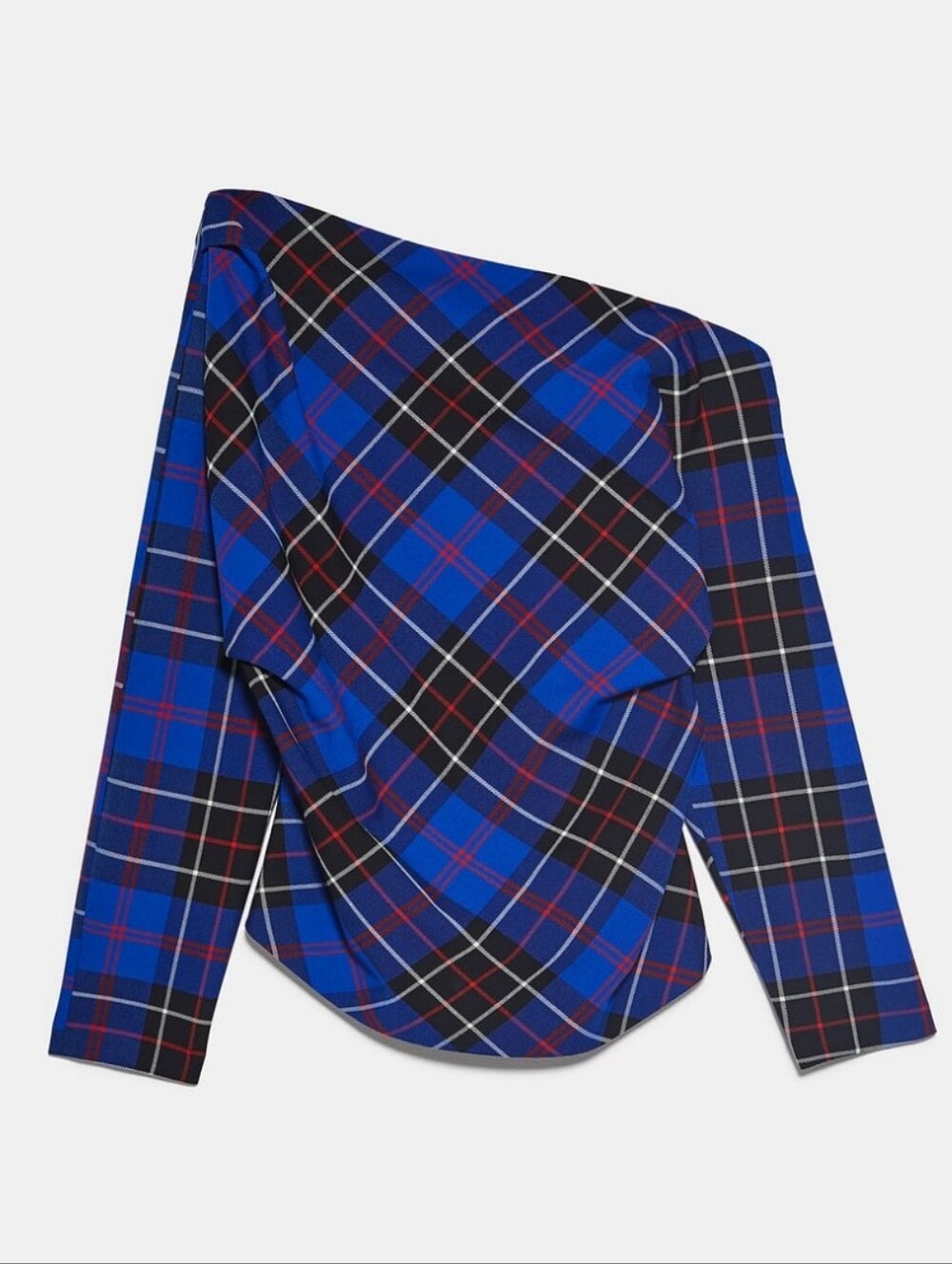 Zara Assymetric Blue Tartain Plaid One Shoulder Top Size XS